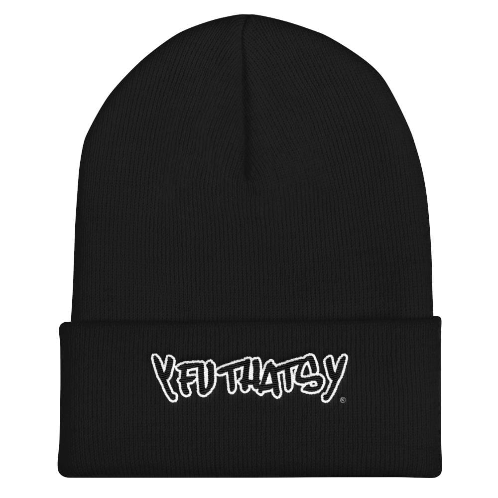 Cuffed Beanie, Black Lettering with White Border.